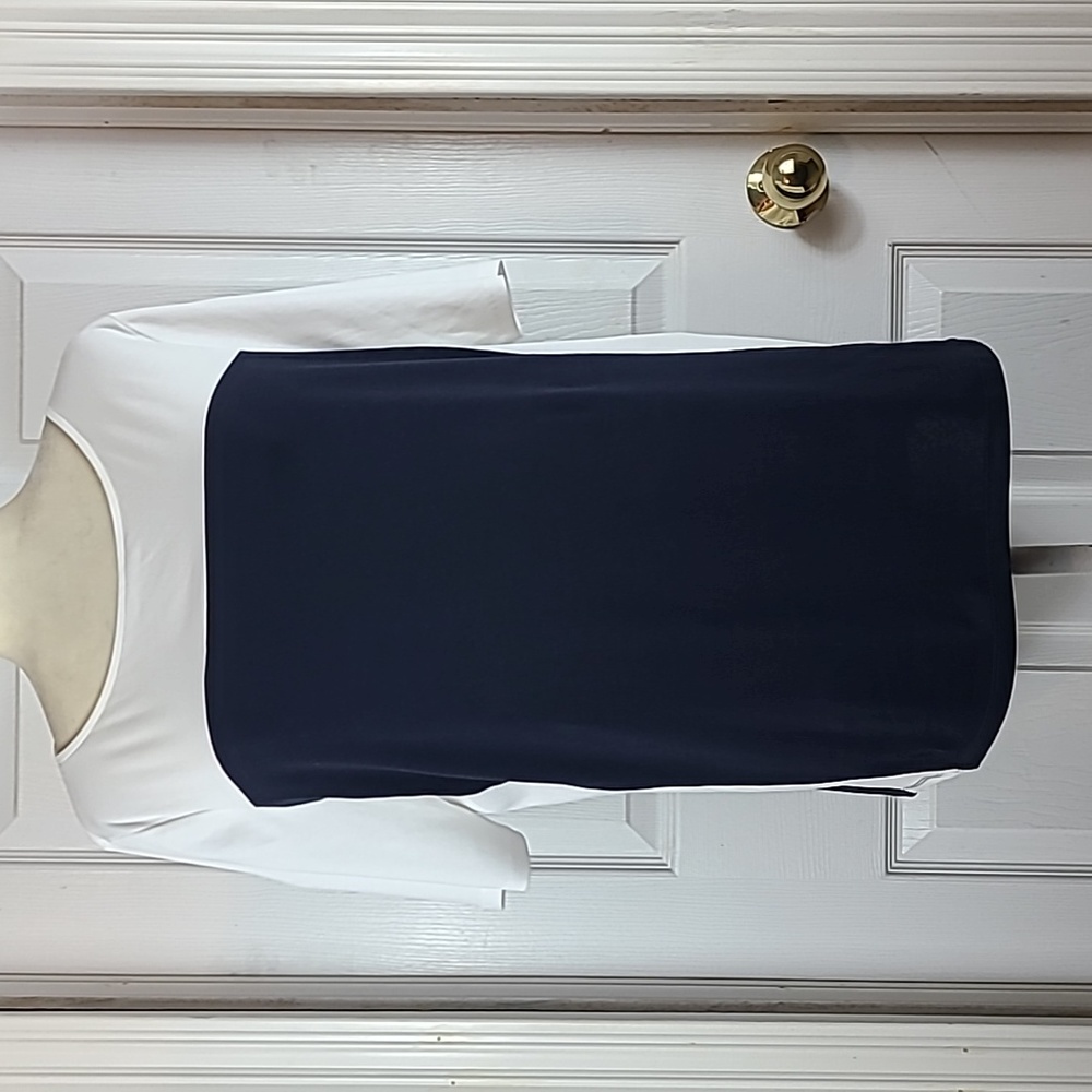 Lauren Ralph Lauren Navy and White Colorblock Scoop Neck Top